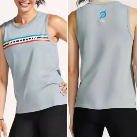 Peloton Grey Studio Colorful Logo Side Slit Workout Tank Top Large NWT - Picture 1 of 16